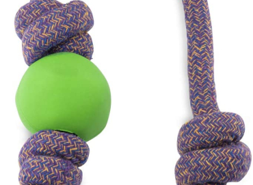 Beco Rubber Ball on Rope Super Durable Fetch, Pull, Tug & Chew Toy for Dogs, Natural Rubber & Recycled Cotton Rope for Playtime Fun