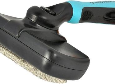 Vets Pride USA Self-Cleaning Slicker Dog Brush for Shedding – Cat and Dog Grooming Brush Removes Tangled Hair and Loose Undercoat – Easily Remove Hair from Shedding Brush with Press of a Button