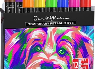 Jim&Gloria Washable Pet Fur Paint Dye For Your Pets Dogs Temporary Colors Hair Painting Pens Grooming Accessories kit , Farm Animal Identification Marking Paint For Cattle Horses Livestock – Set of 12