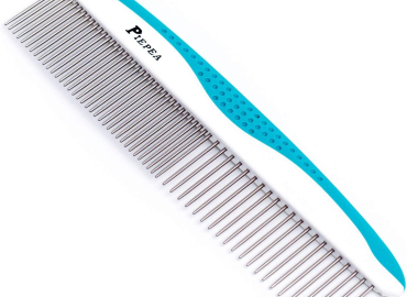 Piepea Pet Comb, Stainless Steel Teeth Comb for Dogs & Cats, Pet Hair Comb for Home Grooming Kit, Removes Knots, Mats and Tangles, 7 1/4"
