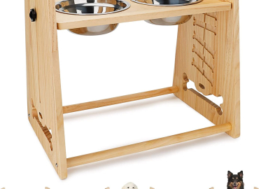 Elevated Dog Bowls – PETNANNY 7 Heights Adjustable Raised Dog Bowl with 2 Stainless Steel Bowls, Solid Wood Dog Food and Water Bowls Feeder Stand for Small Medium Large Dogs and Pets