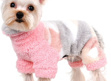 Fluffy Dog Pajamas Sweater, Rhombus Camouflage Leopard Pattern, Warm Dog Winter Clothes for Small Dogs Boy Girl, Pet Jumpsuit Onesies Outfits,Cat Apparel