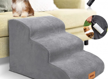 Lesnox Foam Dog Stairs/Steps, 3 Tiers Pet Ramp/Ladder, Non-Slip, for Bed Couch Sofa, for Small Dogs Cats with Old/ Injured/ Short-Legged, 15.7H