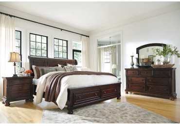 Porter Queen Sleigh Bed with Mirrored Dresser and Chest