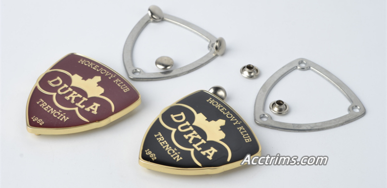 Custom metal labels with embossed logo for clothing, hats, bags
