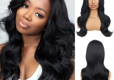 Foufait Black Wig Long Wavy Wigs for Black Women Body Wave Synthetic Wig 22Inch Middle Part Natural Looking Daily Party Use