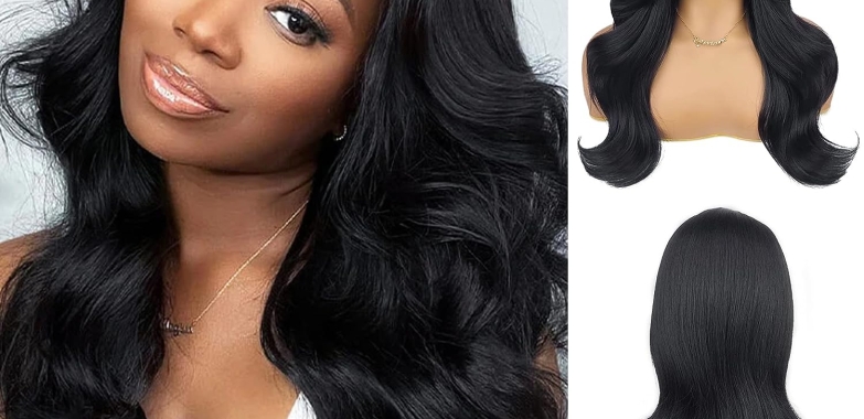 Foufait Black Wig Long Wavy Wigs for Black Women Body Wave Synthetic Wig 22Inch Middle Part Natural Looking Daily Party Use